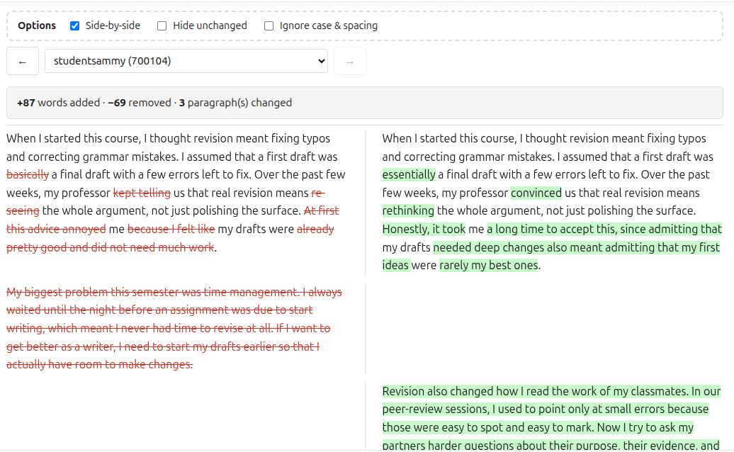 The revision-draft tool in action